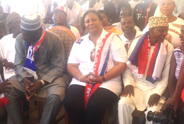 Mrs Rebecca Akufo-Addo flagged on the right by the North Ayawaso NPP Parliamentary candidate and on the left- the constituency chairman